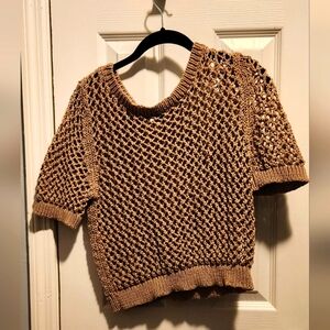 Figwood Tan Handmade Crochet Cropped Sweater